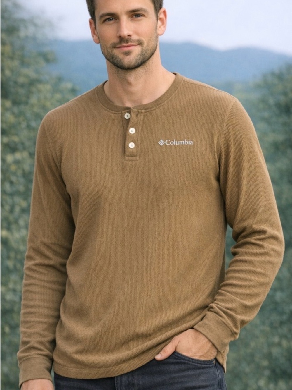 Columbia Brown Long-Sleeve Henley Thermal Shirt